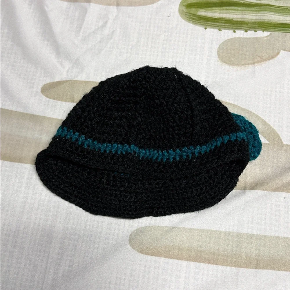 San José sharks handmade Black and Teal Crochet Cap with Bow for babies